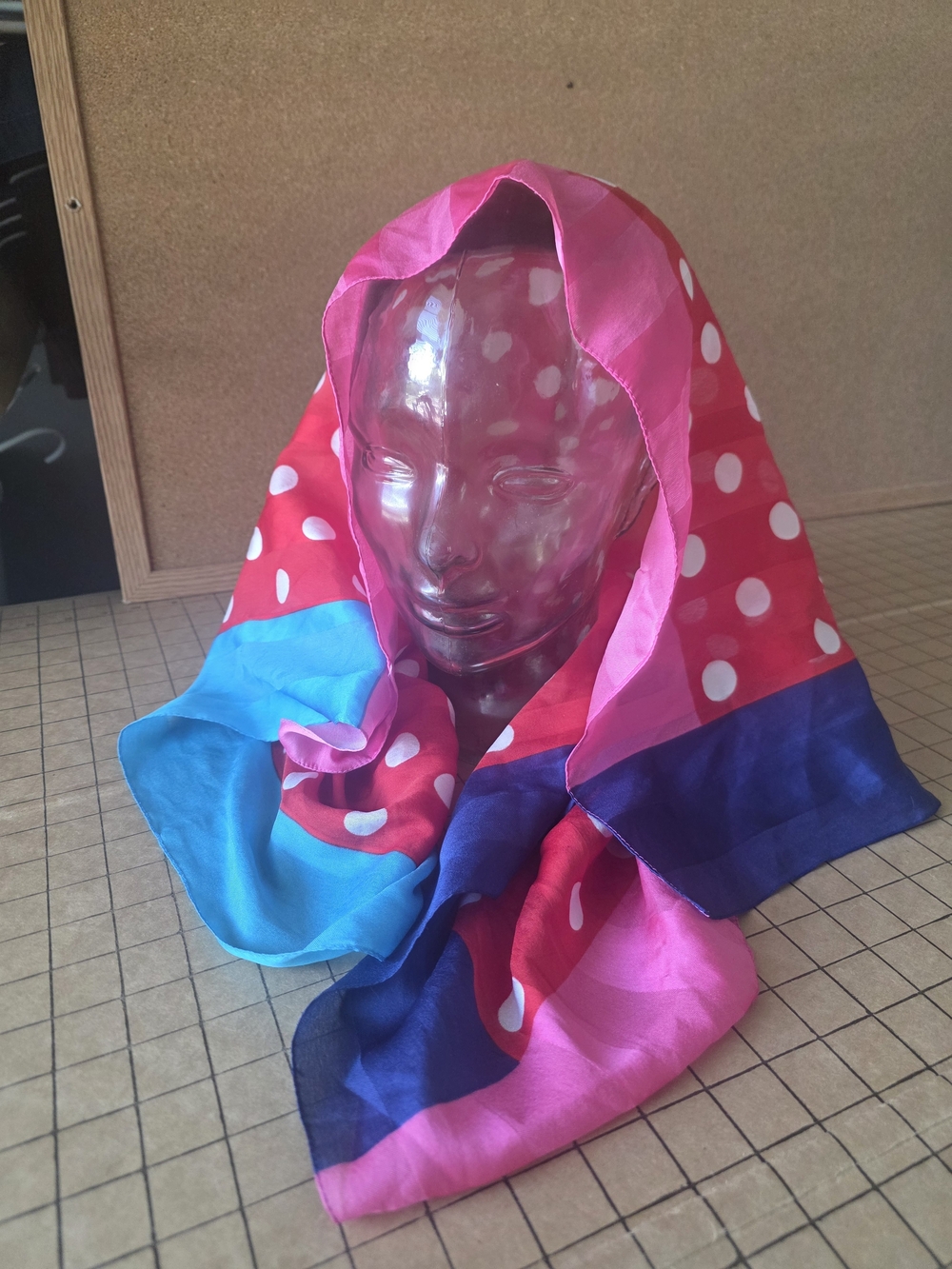 Colorblock Polka Dot Square Scarf Pink Blue Red 30x30 Retro Vibrant